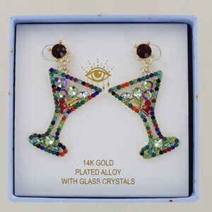 New Eye Candy Martini Earrings - Gold with Colorful Crystals